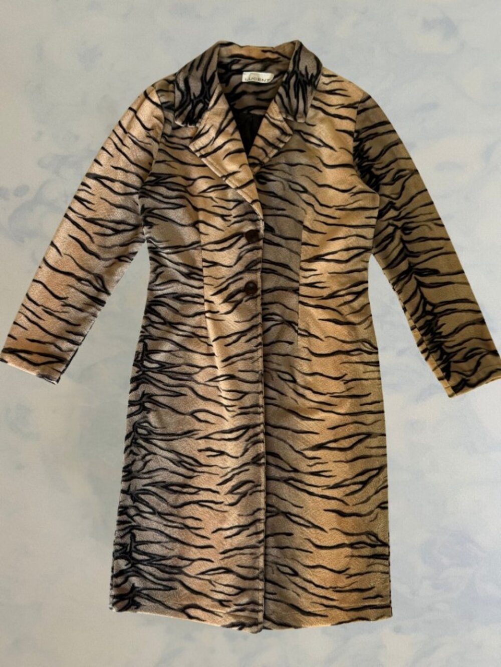 Lucent Vintage Tiger Stripe Faux Fur Midi Length Jacket